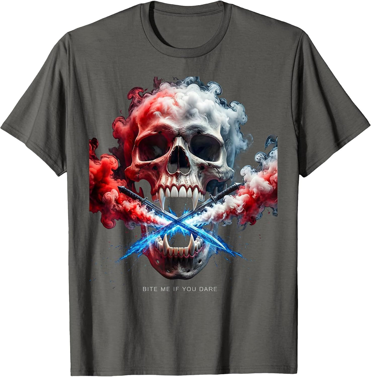 Bite Me If You Dare Dental Halloween Design T-Shirt - Asphalt Grey