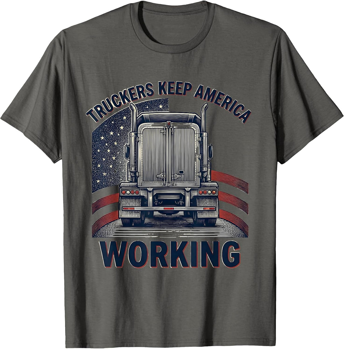 Men's Truckers Keep America Working Patriotic Semi Truck Driver T-Shirt - Asphalt Grey