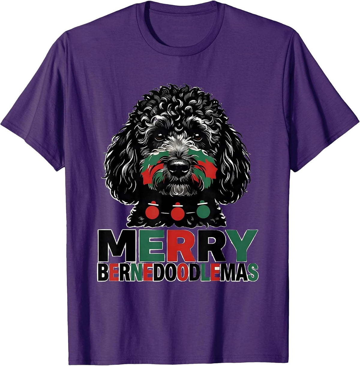 Men's Merry Bernedoodlemas Funny Christmas Dog Breed Humor T-Shirt - Purple