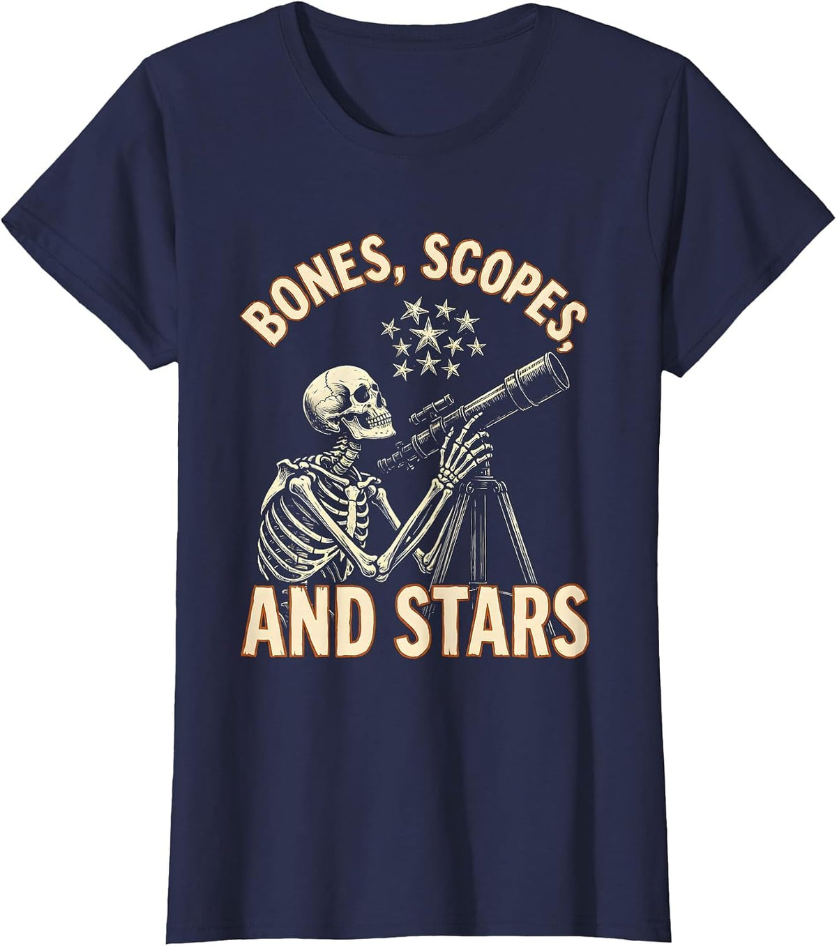 Women's Halloween Skeleton Astronomer Bones Scopes and Stars T-Shirt - Navy Blue