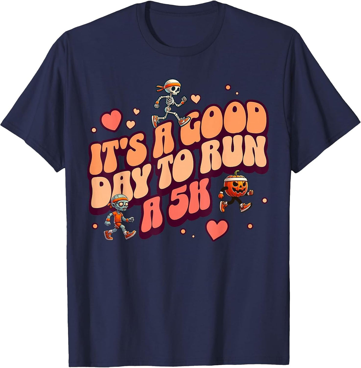 Vintage Halloween Fun Run 5K Runners Matching Family Retro T-Shirt - Navy Blue