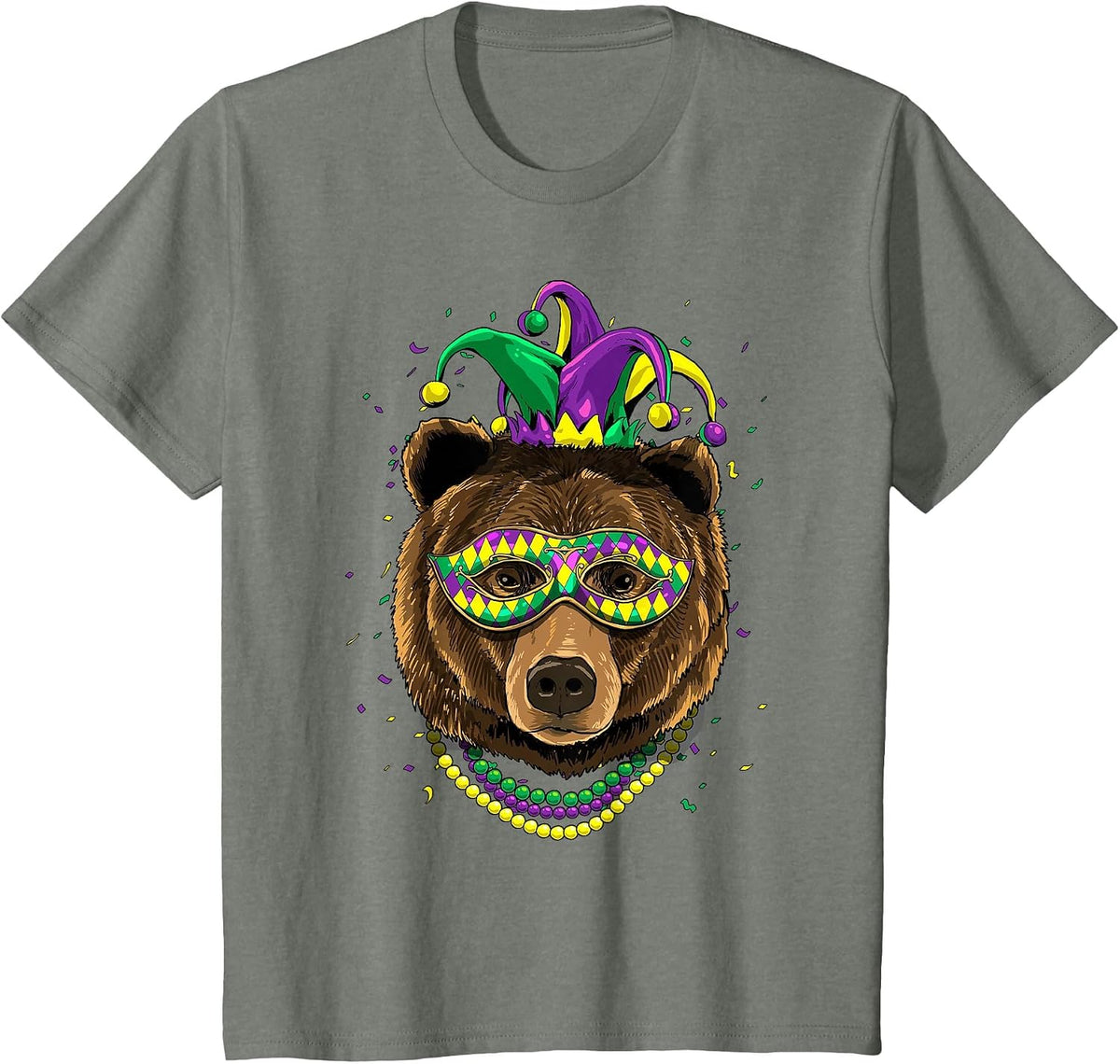 Bear Animal Lover Cute Mardi Gras Carnival Jester T-Shirt, Youth, Olive Heather, 4T - As Pictured
