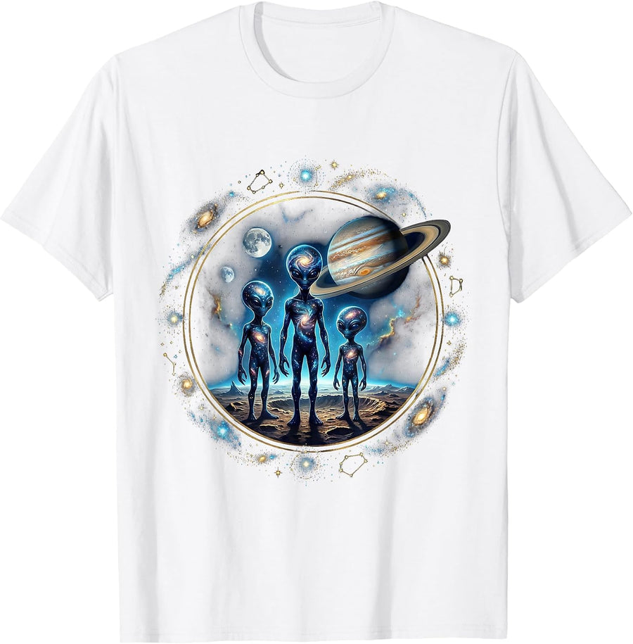 Alien Family Portrait on a Distant Planet T-Shirt - White