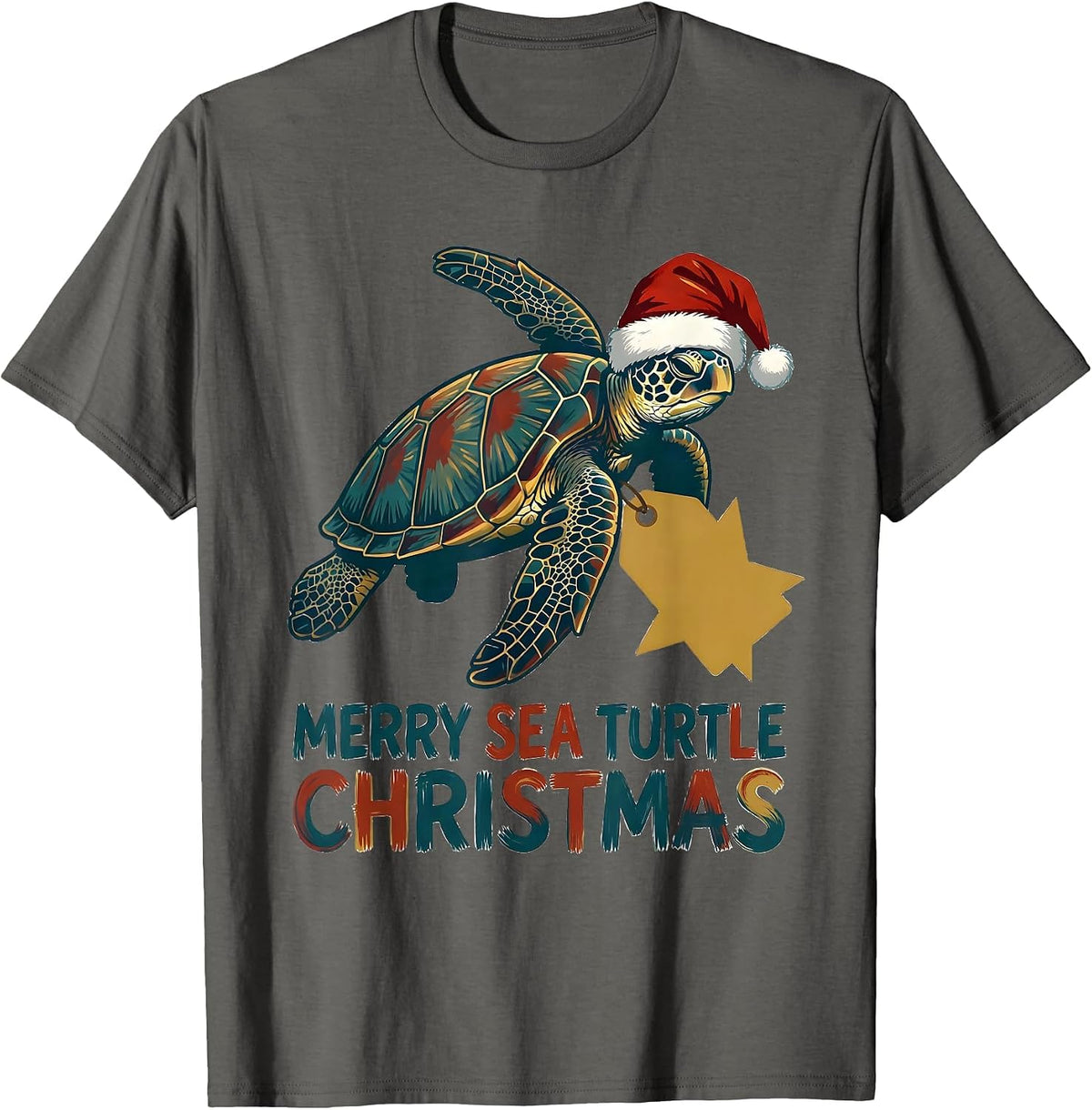 Merry Sea Turtle Christmas Whimsical Sea Turtle Lover T-Shirt - Asphalt Grey