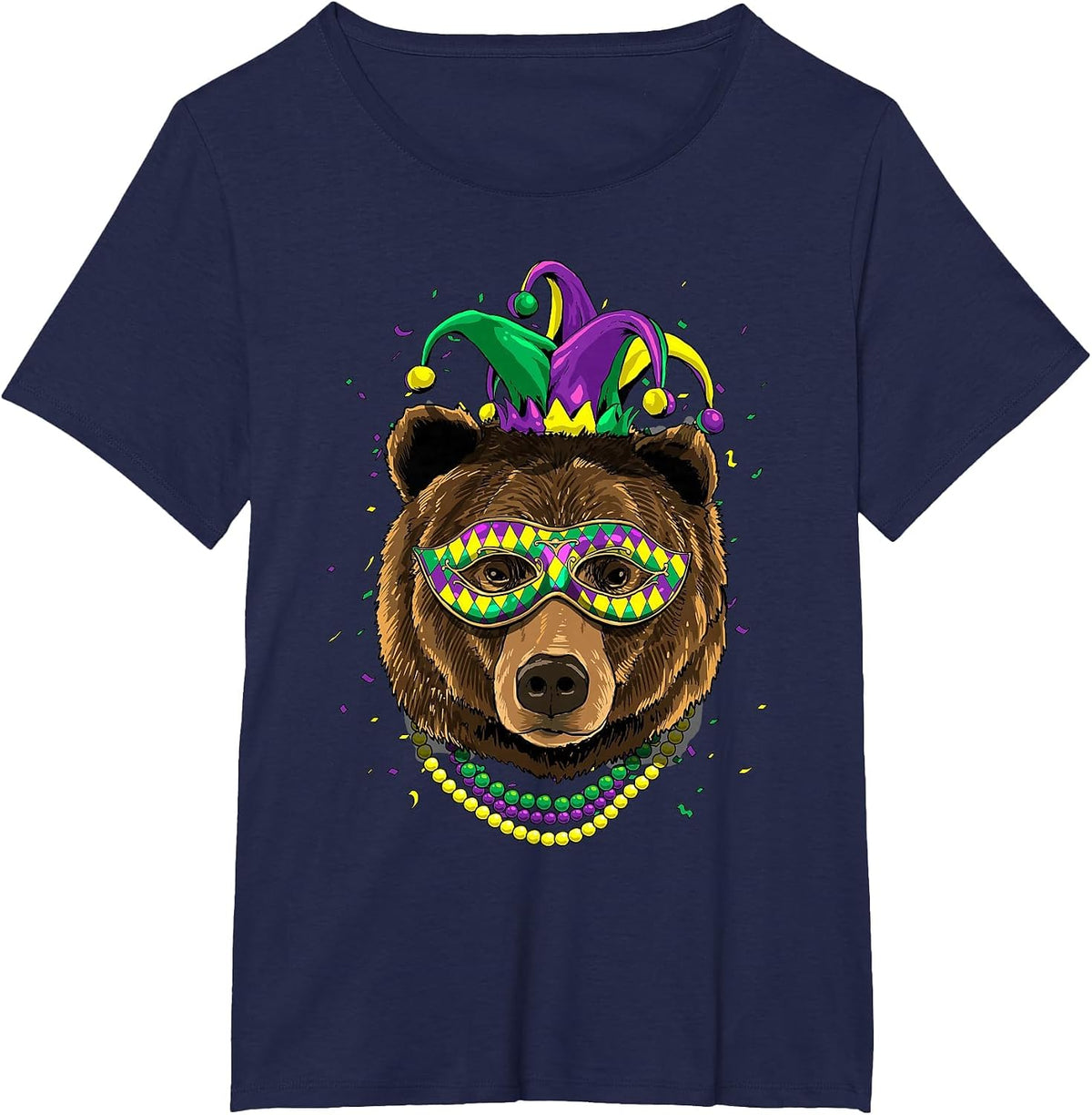 Bear Animal Lover Cute Mardi Gras Carnival Jester T-Shirt, Women's Plus, Navy Blue, 2X - As Pictured