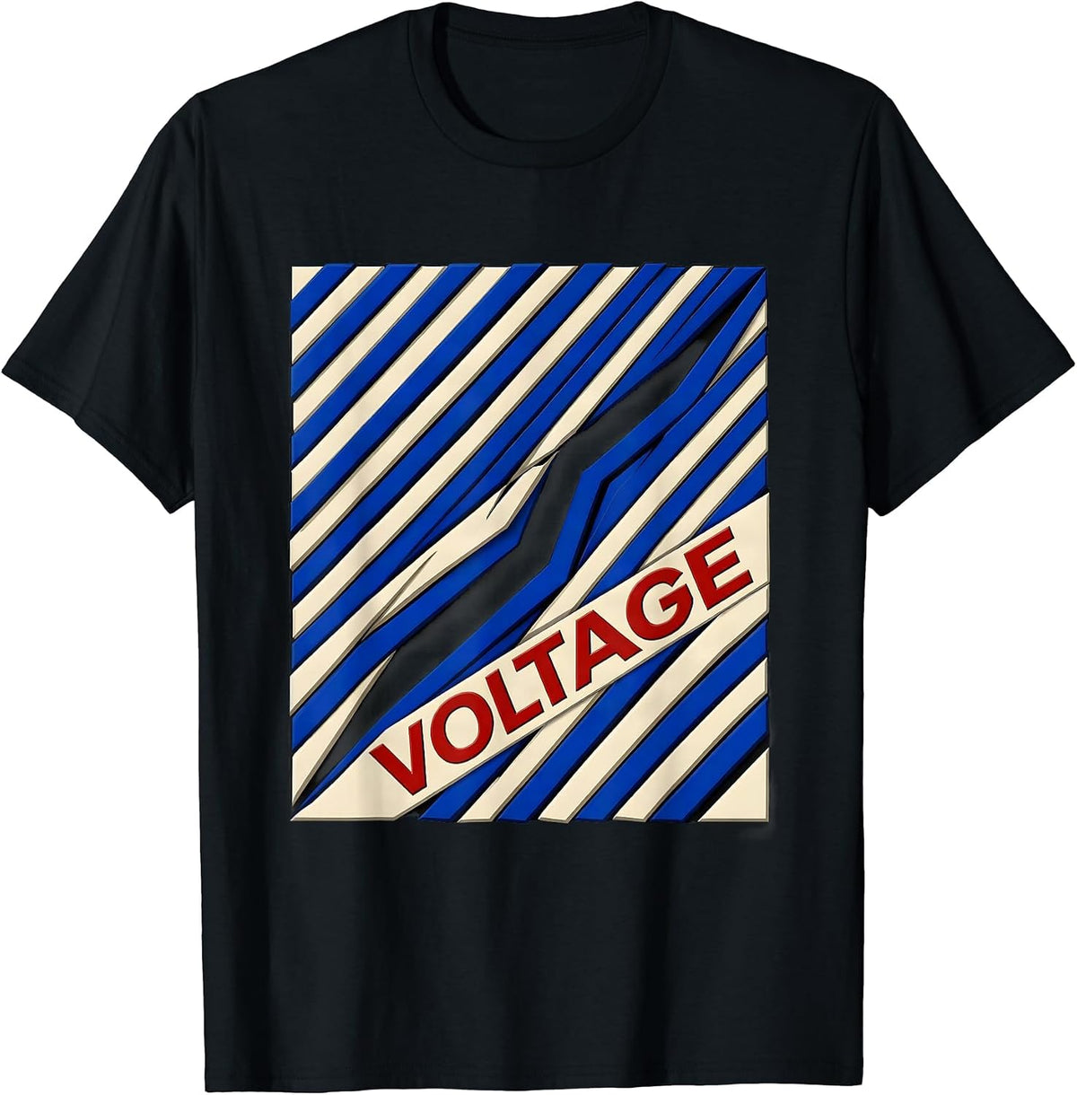 Men's VOLTAGE Bold Lightning Bolt Graphic Icon Minimalist T-Shirt - Black