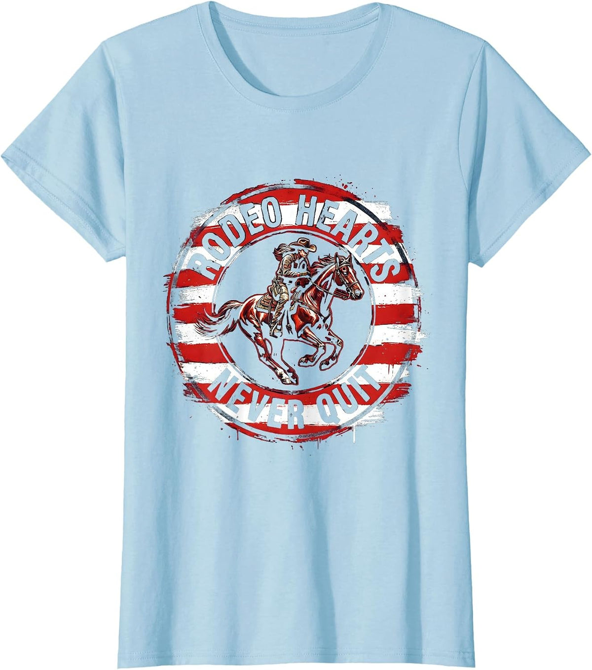 Women's Rodeo Hearts Never Quit Cowgirl Design T-Shirt - Baby Blue