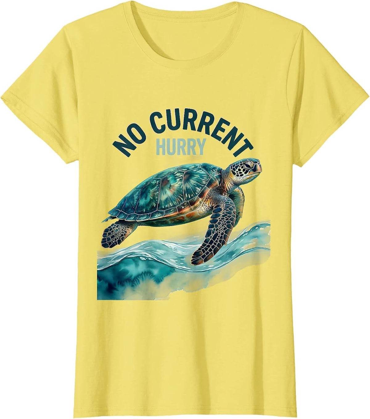 No Current Hurry Watercolor Sea Turtle Beach Souvenir T-Shirt - Lemon Yellow