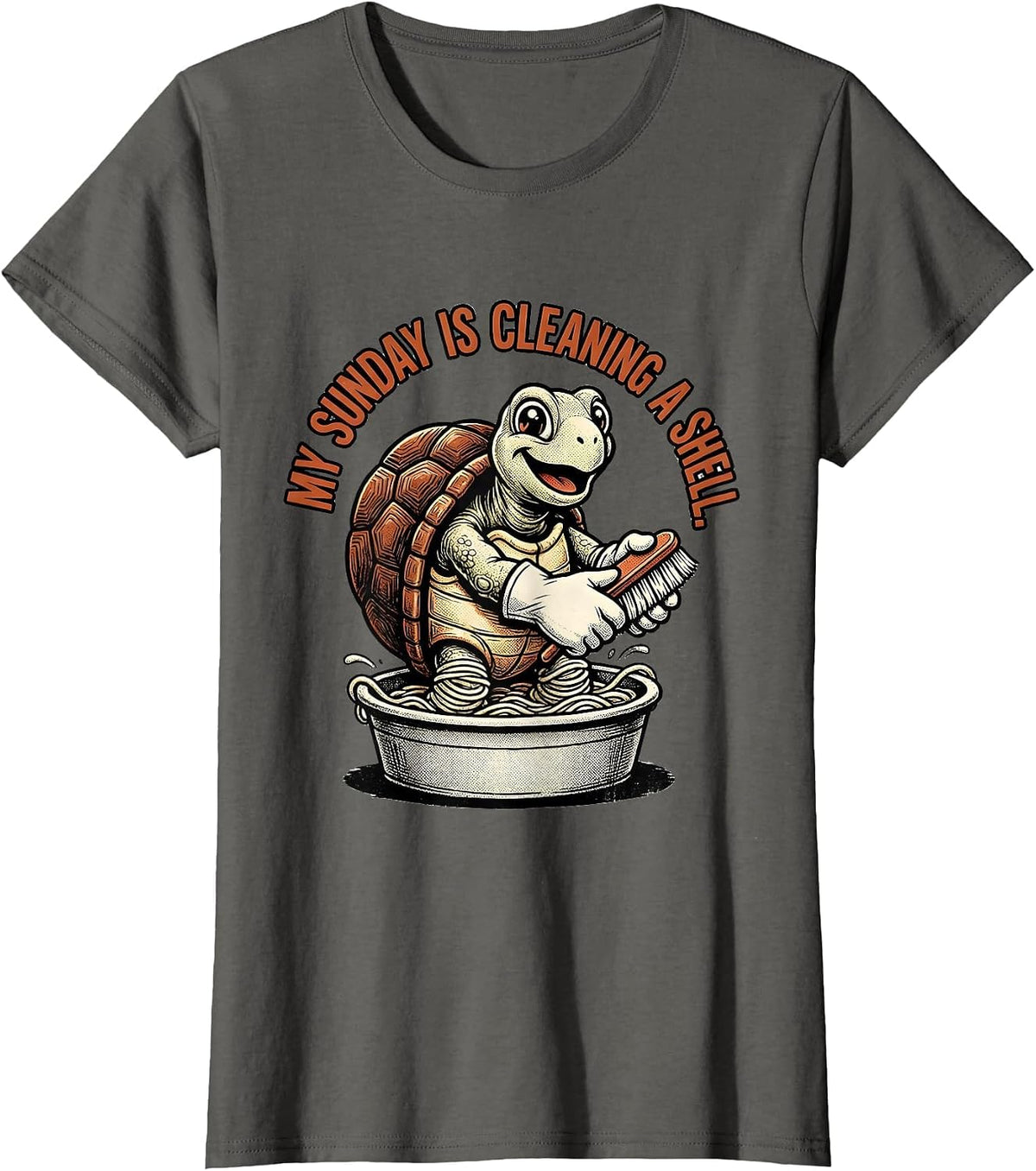 Women's My Sunday Is Cleaning A Shell Retro Cartoon Turtle Lover T-Shirt - Asphalt Grey