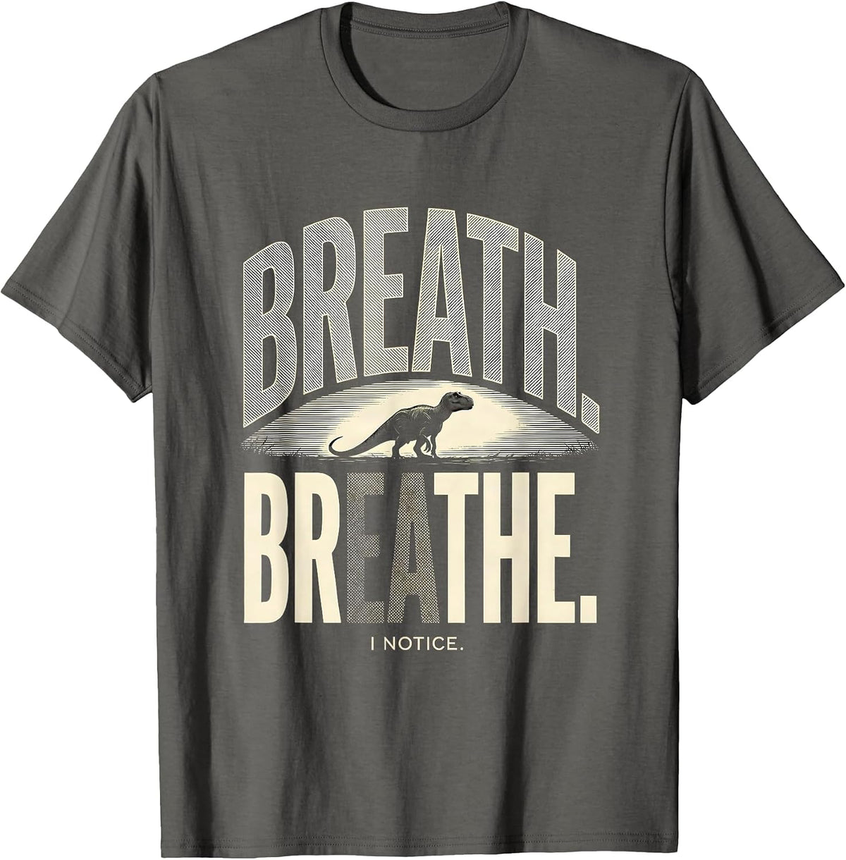 Breath Breathe I Notice Funny Grammar Teacher Dinosaur Humor T-Shirt - Asphalt Grey