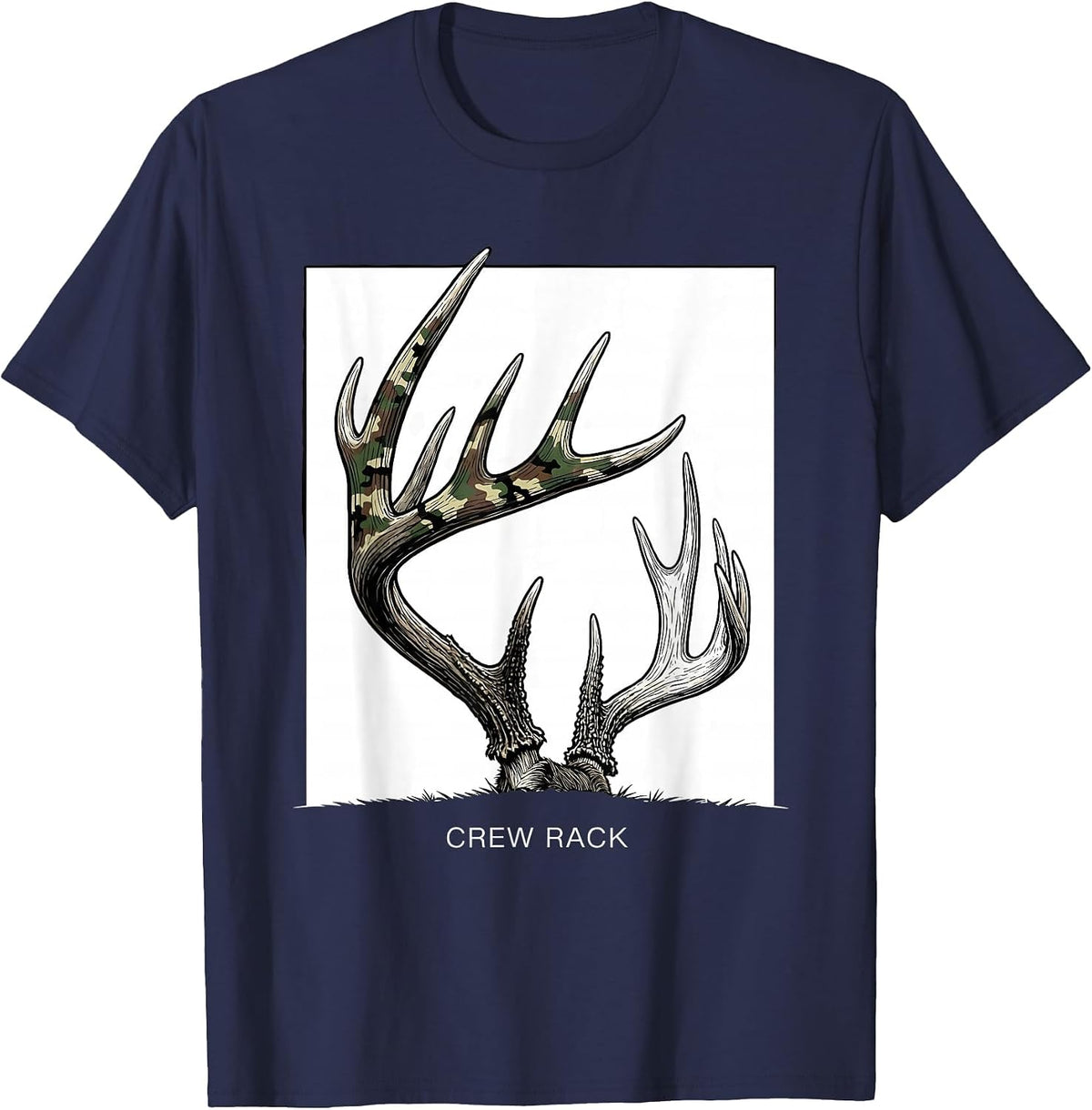 Men's Crew Rack Line Art Camo Deer Hunting Youth Family Humor T-Shirt - Navy Blue