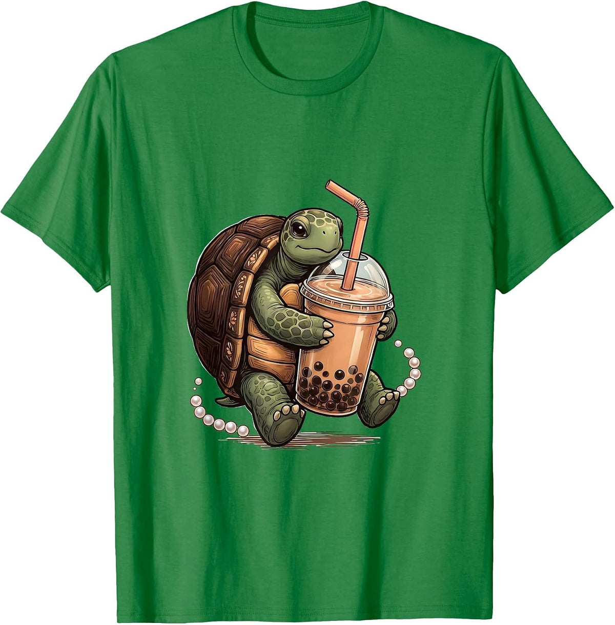 Men's Kawaii Turtle Boba Tea Lover Cute Anime Girl Gift T-Shirt - Kelly Green