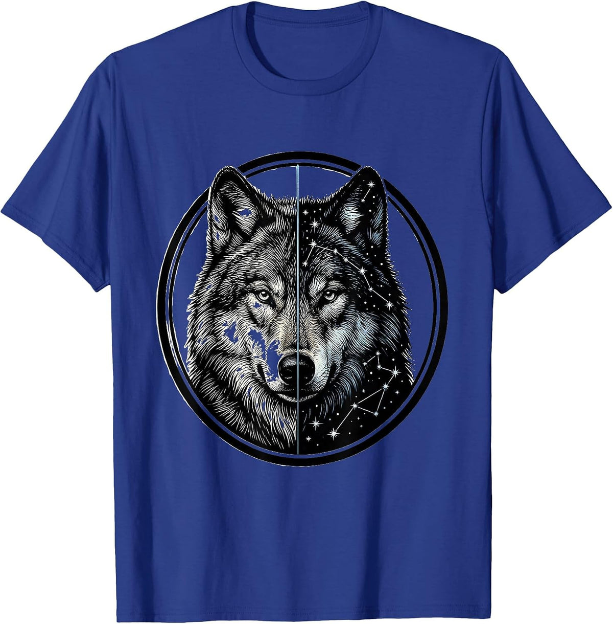 Wolf Constellation Star Map Portrait Graphic T-Shirt - Royal Blue