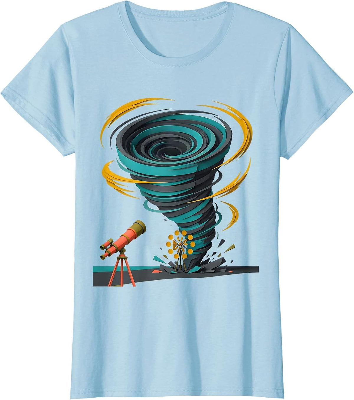 Women's Buoyant Tornado Funnel Midcentury Modern Meteorology Humor T-Shirt - Baby Blue