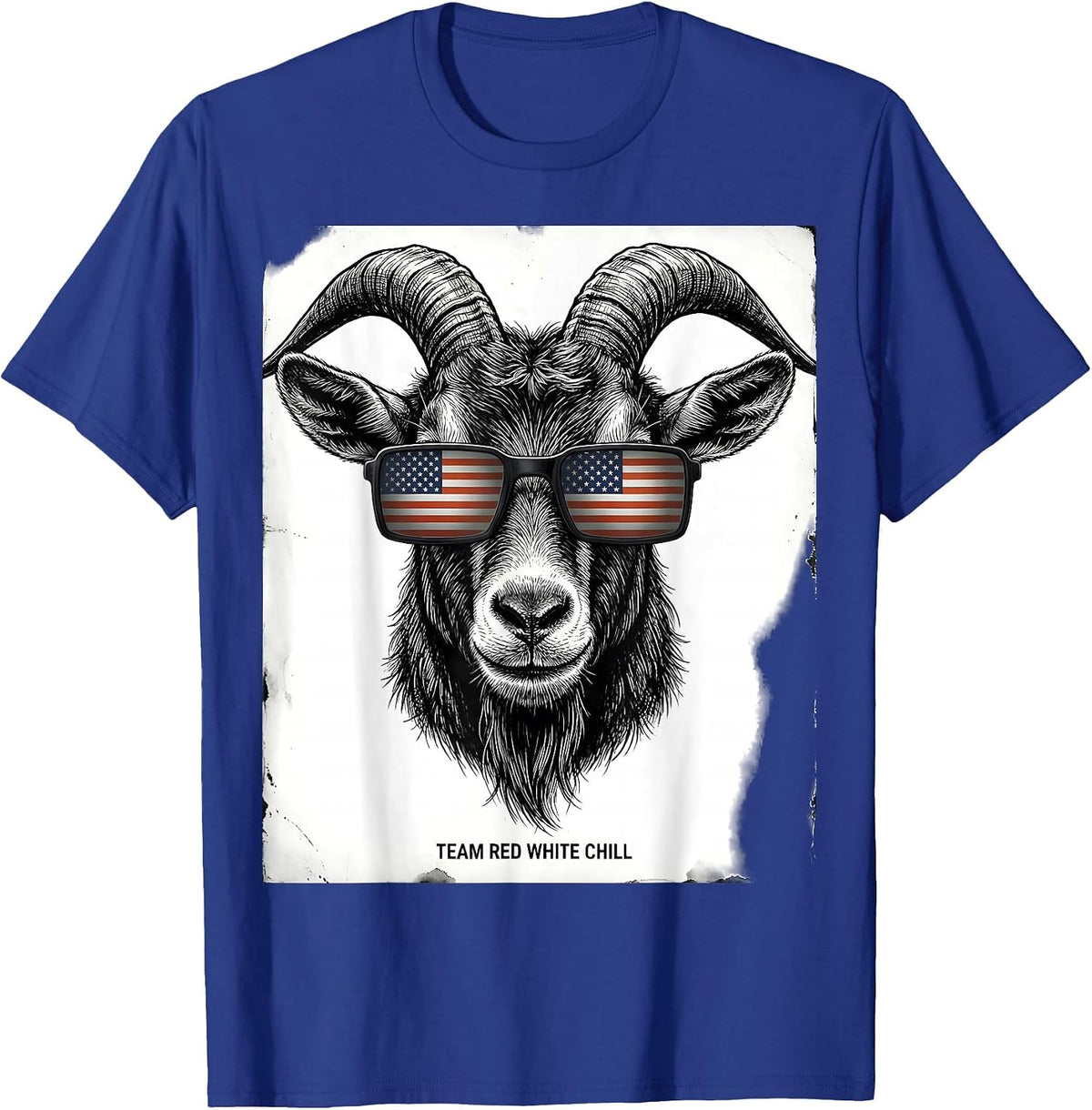 Team Red White Chill Patriotic Goat Humor Novelty Graphic T-Shirt - Royal Blue