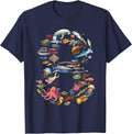 8 Years Old 8th Birthday Sea Ocean Animals Figures Number 8 T-Shirt - Navy Blue
