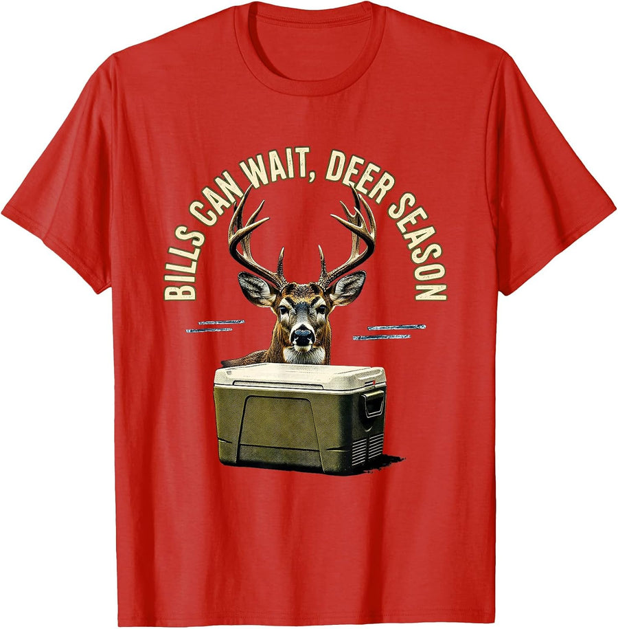 Men's Bills Can Wait Deer Season Funny Hunting Dad Gift T-Shirt - Red