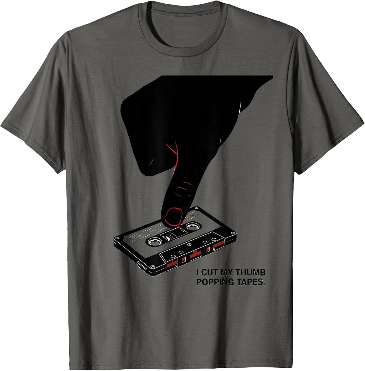 Men's I Cut My Thumb Popping Tapes Vintage 90s Hip Hop Lyric T-Shirt - Asphalt Grey