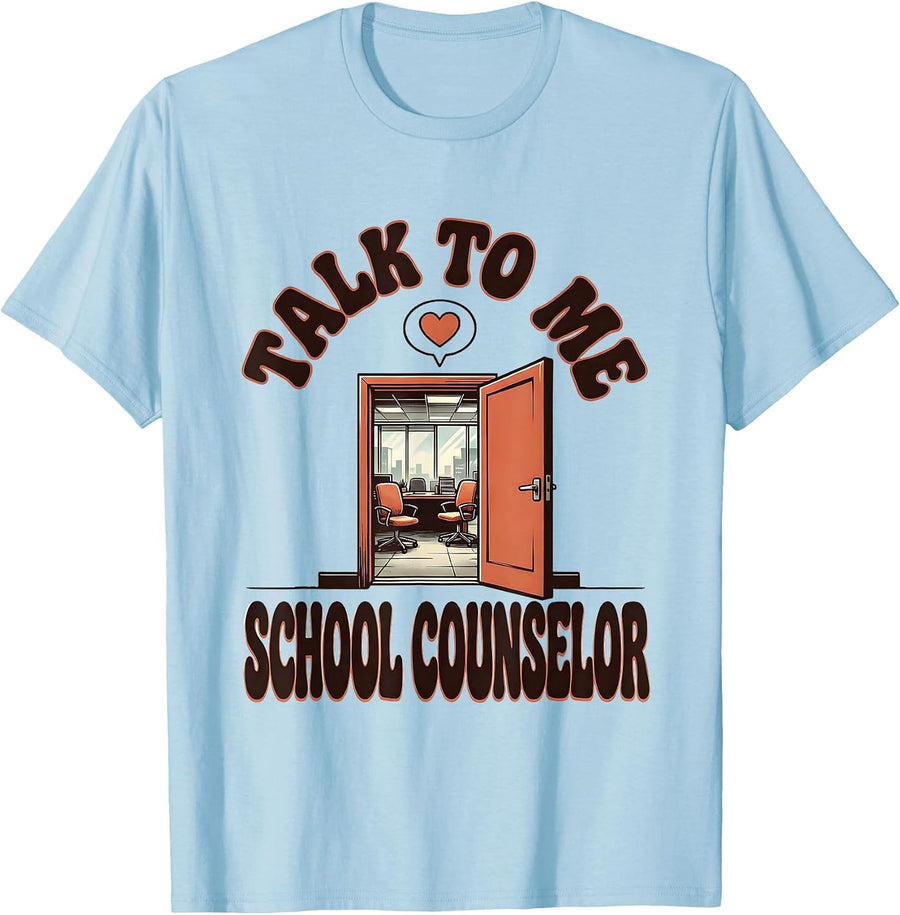 Men's Talk To Me, School Counselor Groovy Retro Humor T-Shirt - Baby Blue