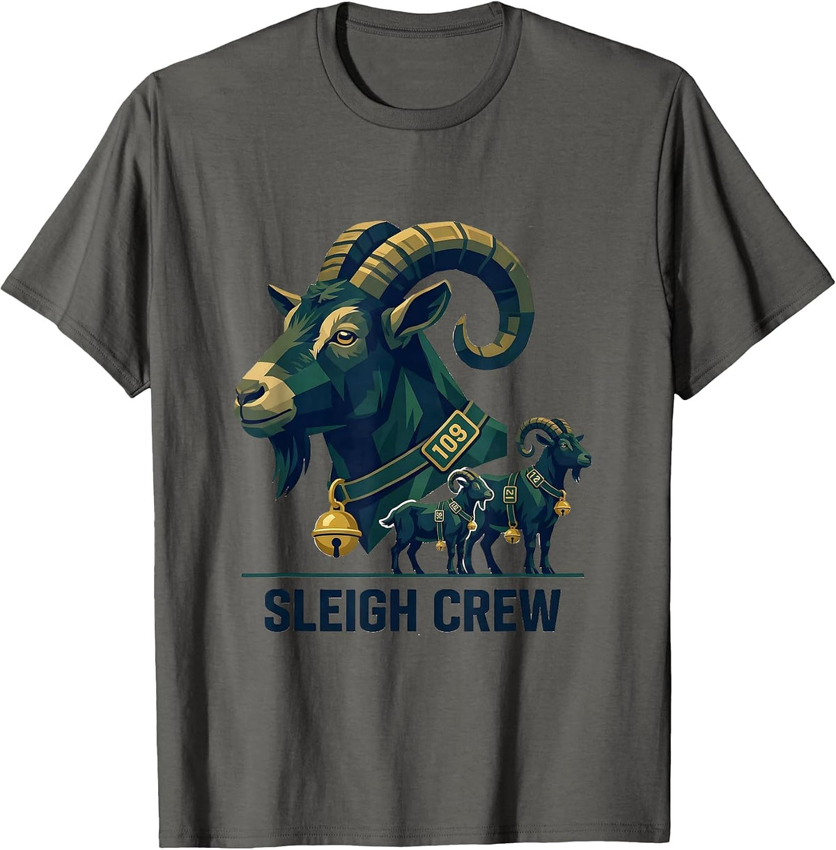 Sleigh Crew Funny Goat Lover Christmas Farm Animal Humor T-Shirt - Asphalt Grey