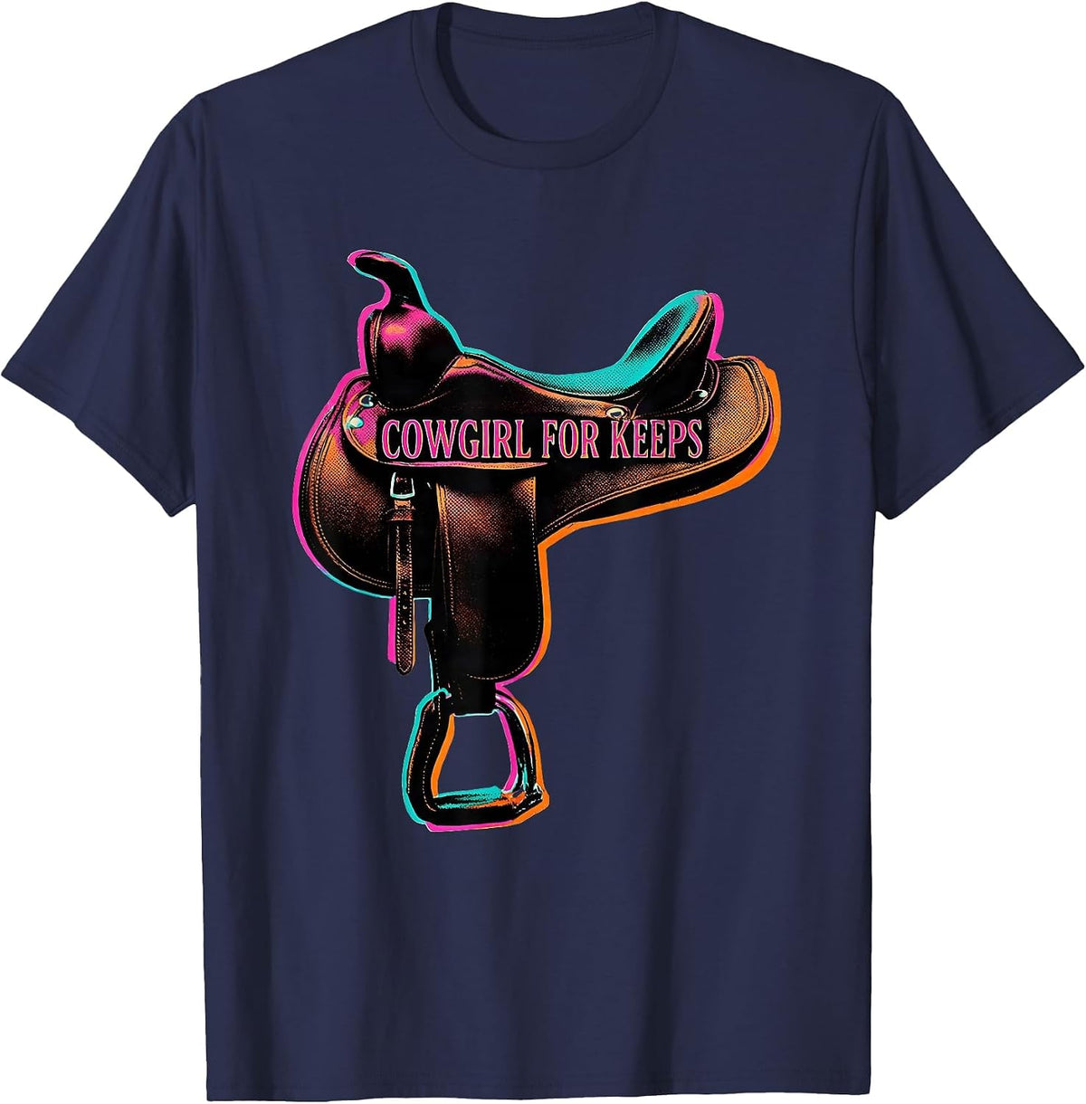 Cowgirl For Keeps Vintage Western Cowgirl Retro Rodeo T-Shirt - Navy Blue