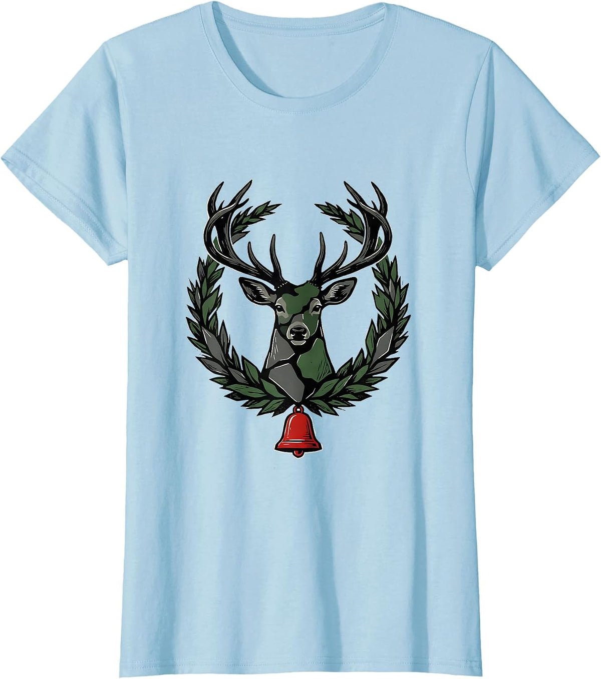 Angular Deer Wreath Camo Hunting Christmas Party T-Shirt - Baby Blue