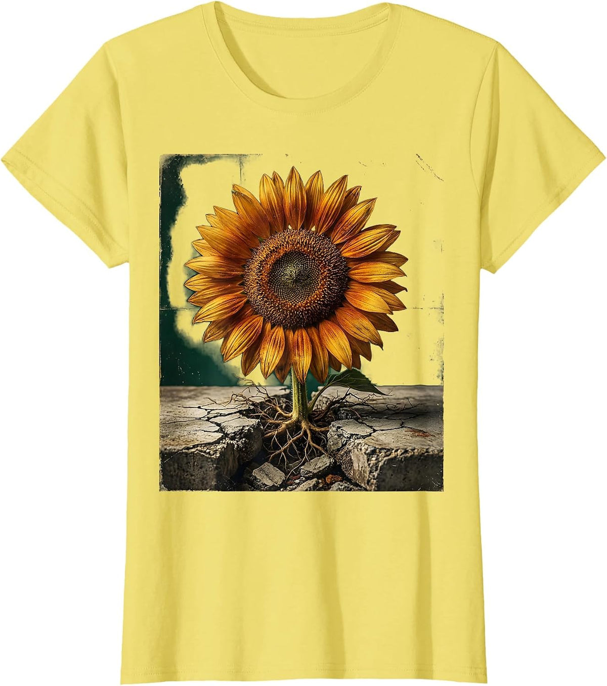 School Counselor Sunflower Through Concrete Design T-Shirt - Lemon Yellow