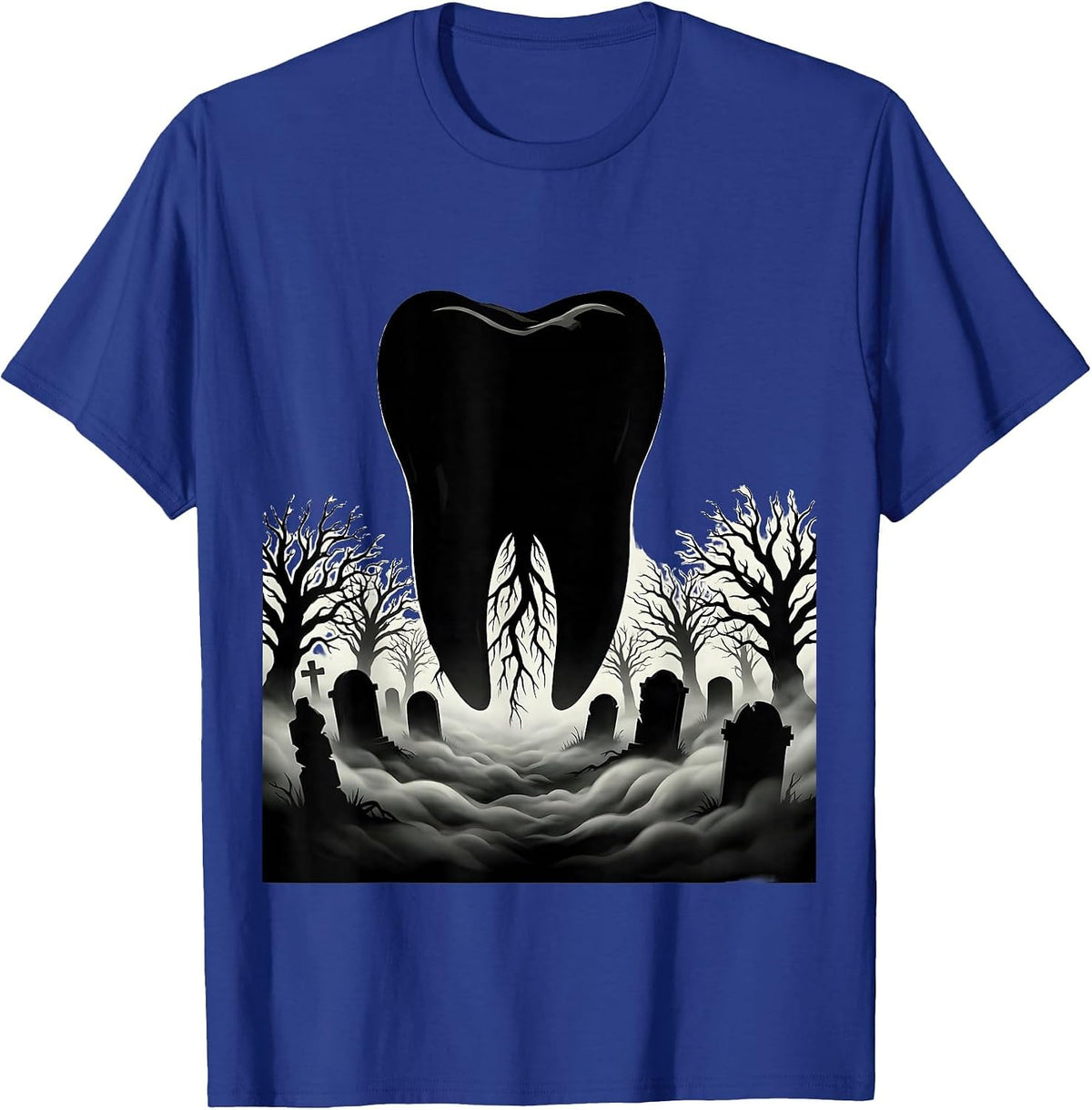 Men's Molar Graveyard Spooky Dental Halloween Design T-Shirt - Royal Blue