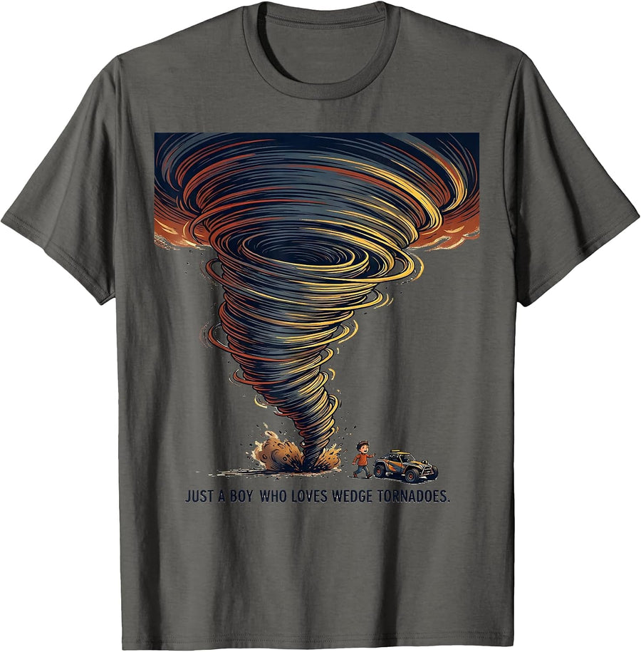 Just A Boy Who Loves Wedge Tornadoes Funny Storm Chaser T-Shirt - Asphalt Grey