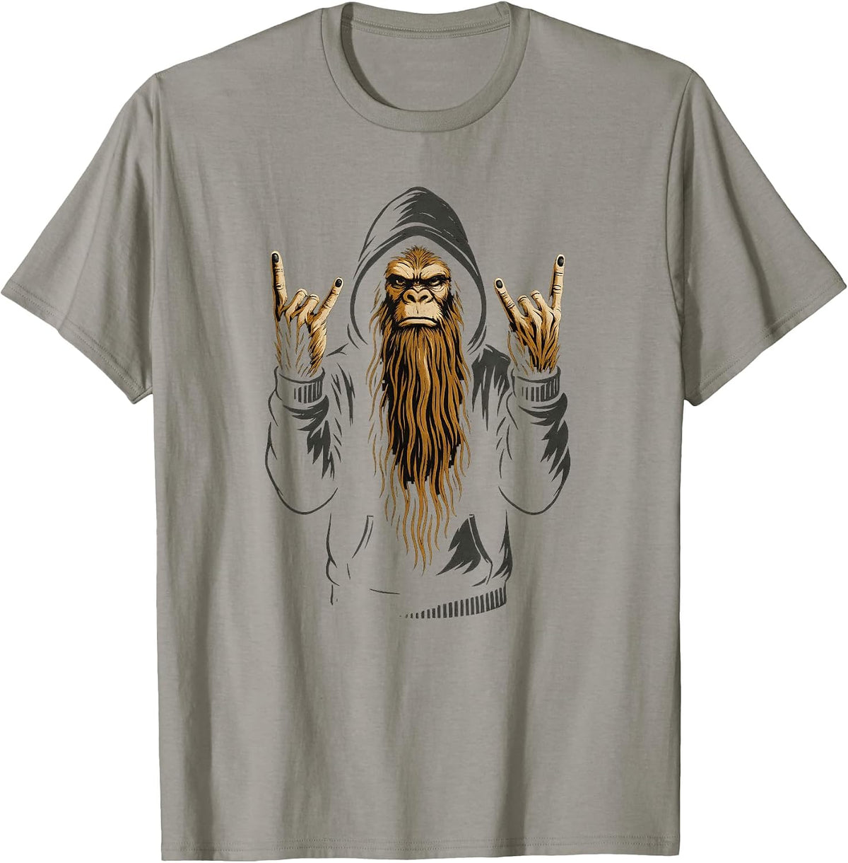 Rock On Bigfoot Sasquatch Funny Rocker, Rock and Roll Music T-Shirt - Slate Grey