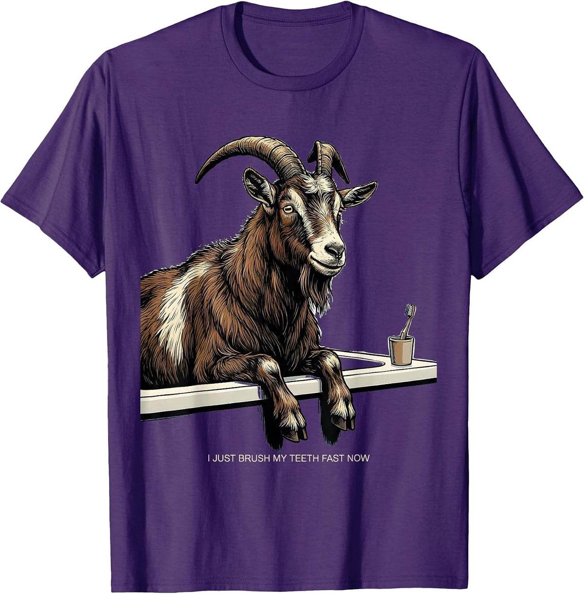 Men's I Just Brush My Teeth Fast Now Funny Goat Lover Farmer Gift T-Shirt - Purple