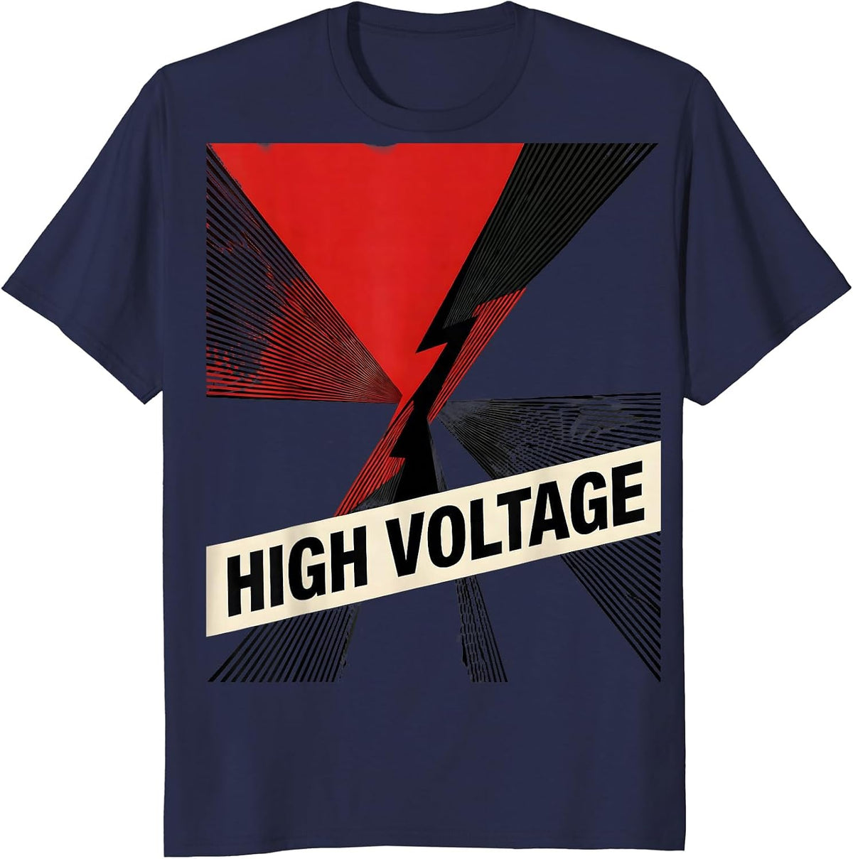 Men's HIGH VOLTAGE Bold Lightning Bolt Graphic Minimalist Icon T-Shirt - Navy Blue