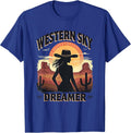 Western Sky Dreamer White Western Women Design T-Shirt - Royal Blue