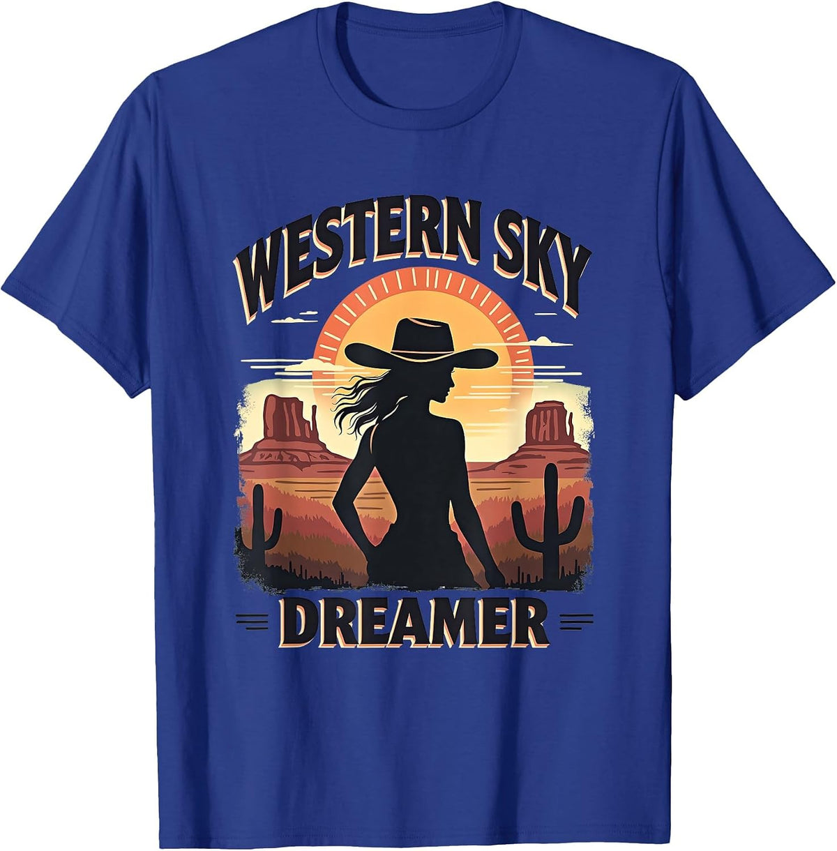 Western Sky Dreamer White Western Women Design T-Shirt - Royal Blue