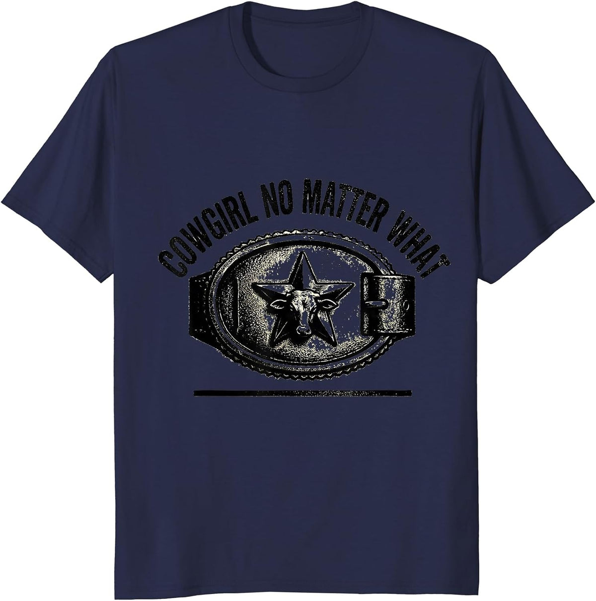 Men's Cowgirl No Matter What Rubber Stamp Western Rodeo Pride T-Shirt - Navy Blue
