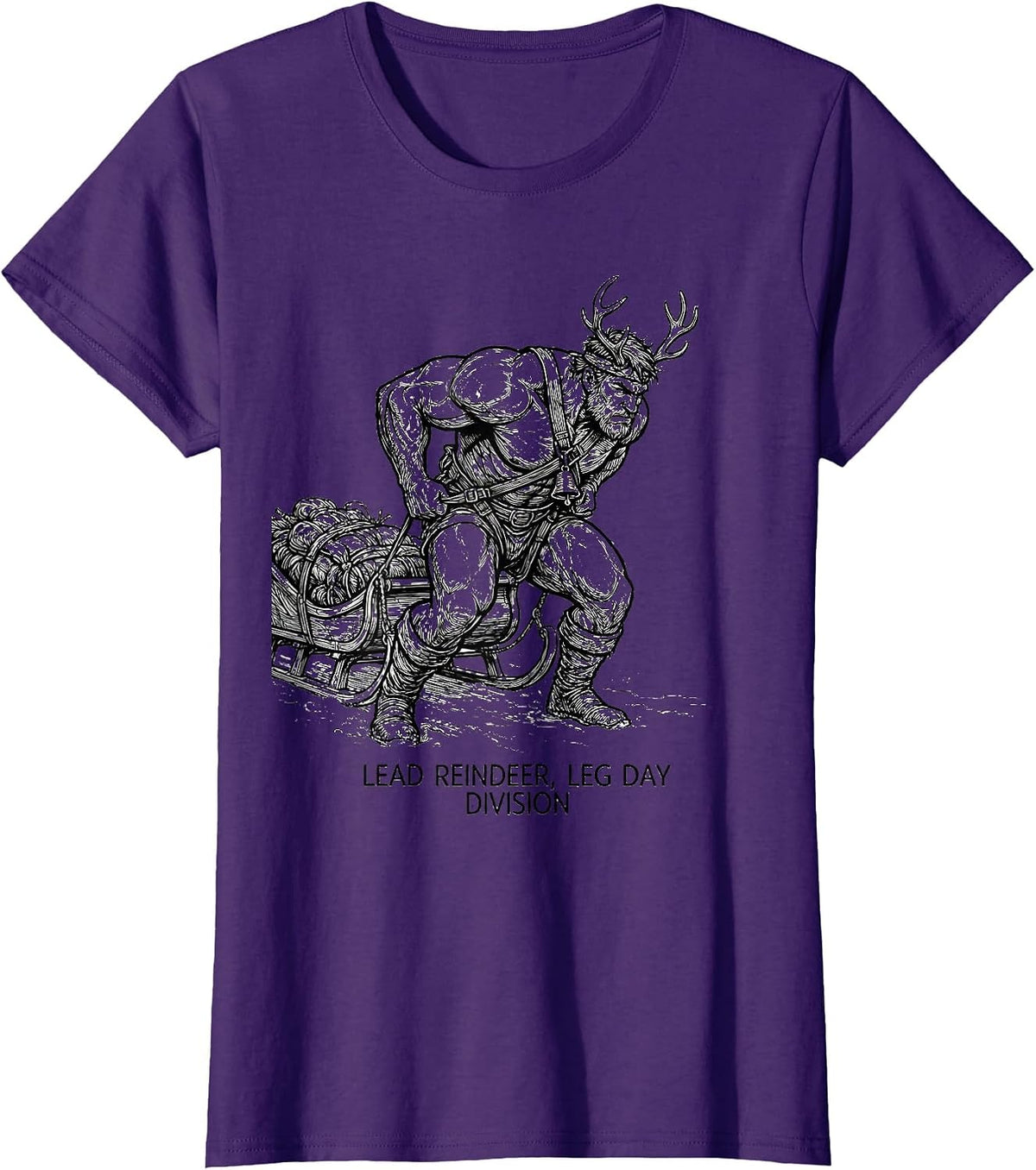 Women's Lead Reindeer Leg Day Division Funny Gym Humor Christmas T-Shirt - Purple