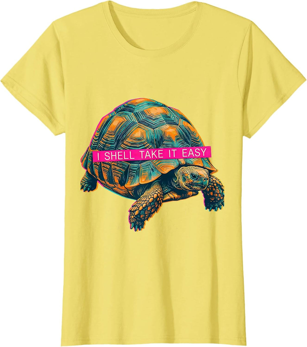 Women's I Shell Take It Easy Funny Tortoise Lover Pet Owner Humor T-Shirt - Lemon Yellow