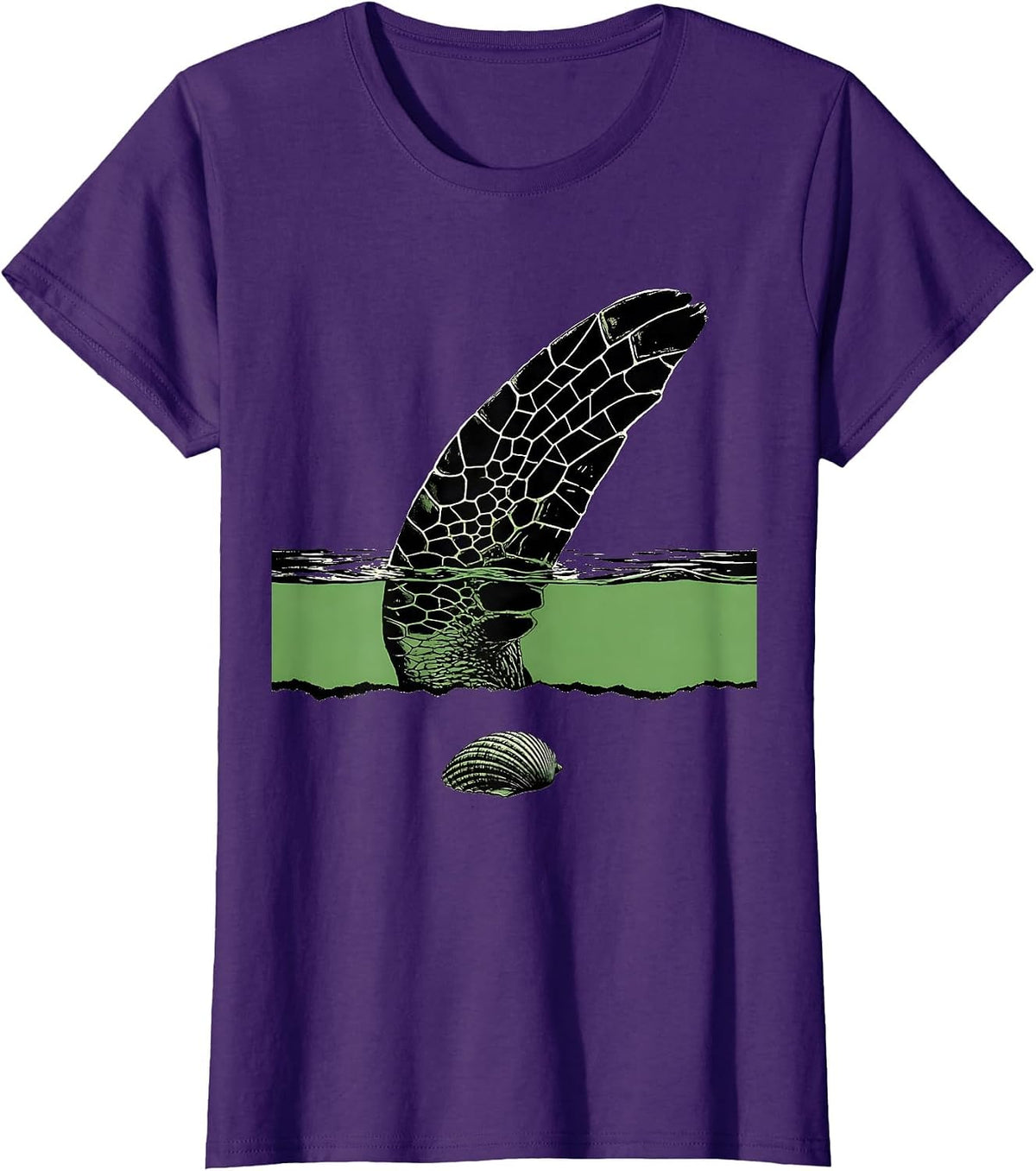 Women's Oversized Paddle Flipper Sea Turtle Ocean Animal Lover T-Shirt - Purple