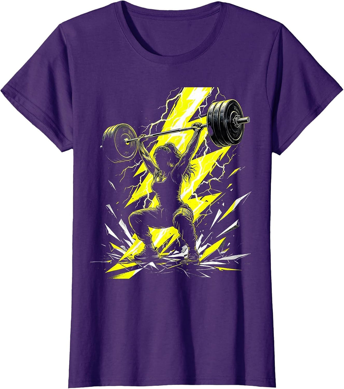 Women's Dumbbell Lightning Bolt Strength Illustration T-Shirt - Purple
