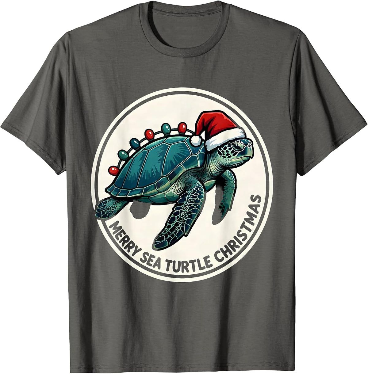 Merry Sea Turtle Christmas Cartoon Sea Turtle Lover Holiday T-Shirt - Asphalt Grey