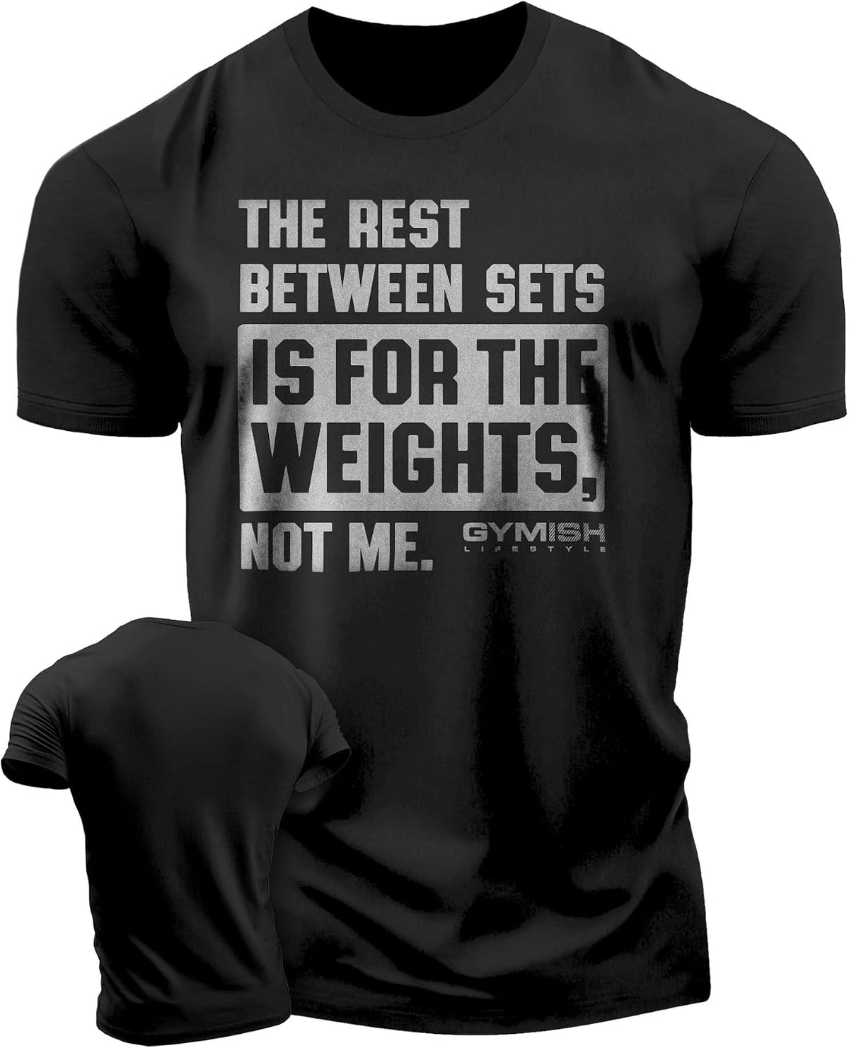 Rest Between Sets Mens Bodybuilding T-Shirts Graphic Tees Short Sleeve Workout Shirt - 4. Rest Between Sets Silver on Black