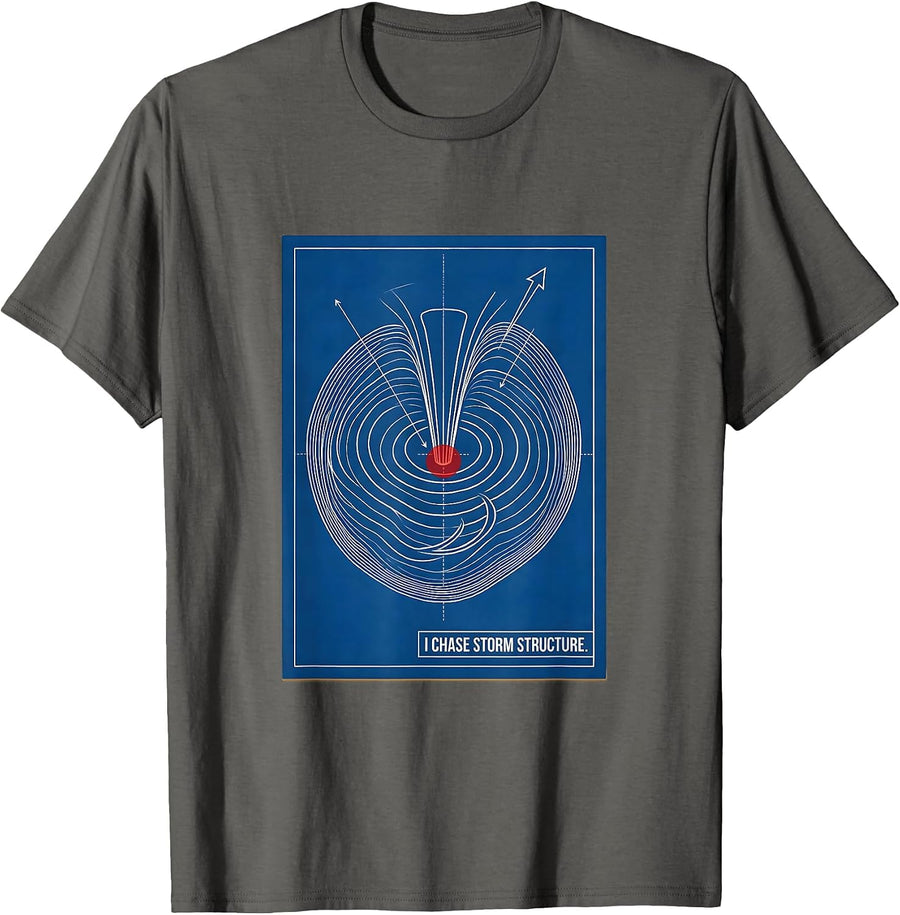 I Chase Storm Structure Technical Blueprint Meteorology T-Shirt - Asphalt Grey