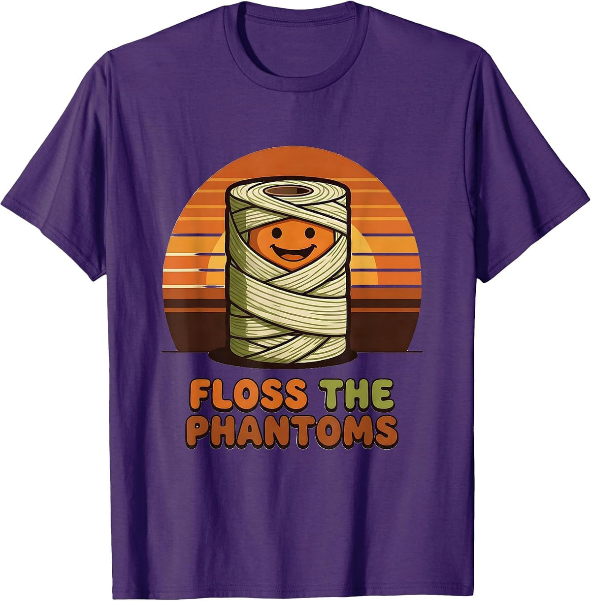 Men's Floss the Phantoms Retro 70s Halloween Dentist Dental Pun T-Shirt - Purple