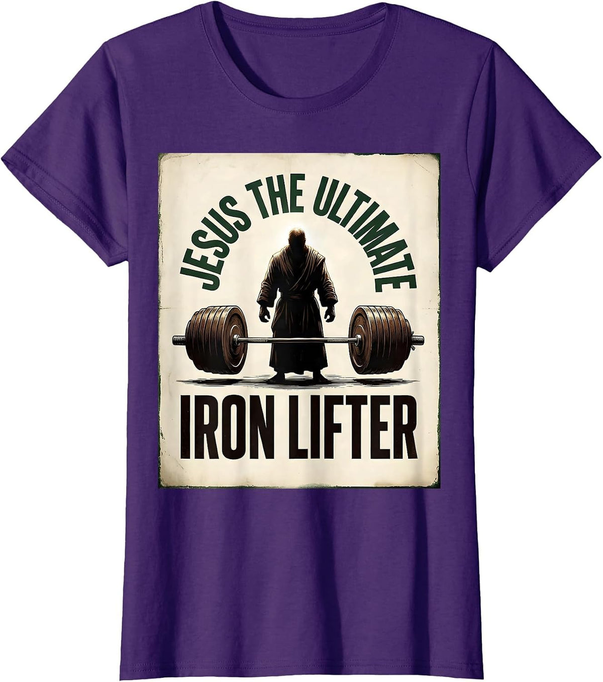 Women's Jesus The Ultimate Iron Lifter Vintage Christian Gym T-Shirt - Purple
