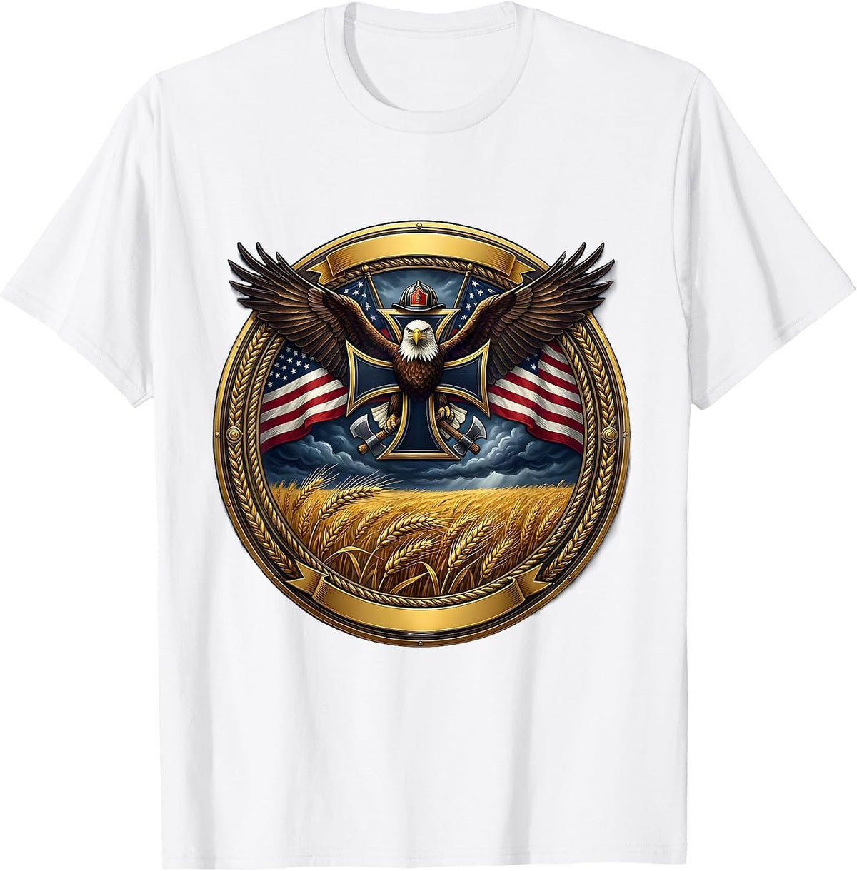 Men's Golden Wheat Field Stormy Sky USA Landscape T-Shirt - White