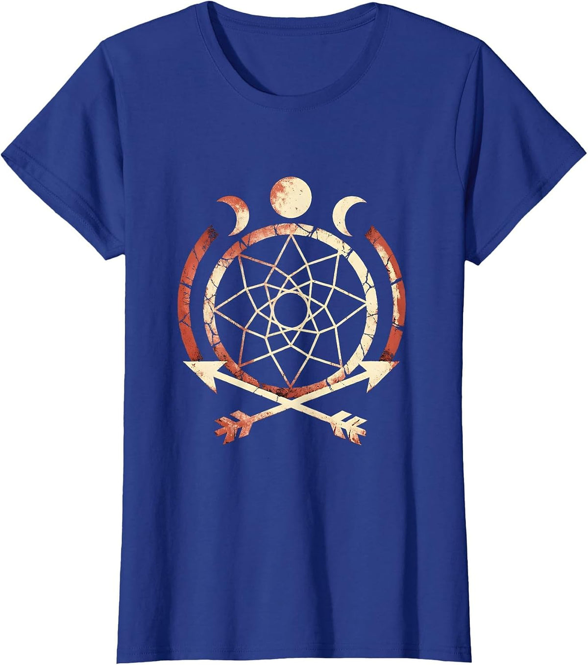 Women's Dreamcatcher Arrows Moon Phases Western Boho T-Shirt - Royal Blue