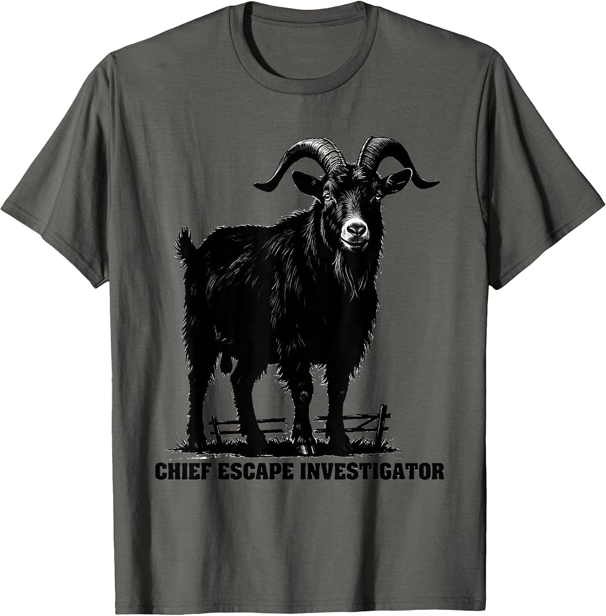 Chief Escape Investigator Funny Goat Lover Farm Humor T-Shirt - Asphalt Grey