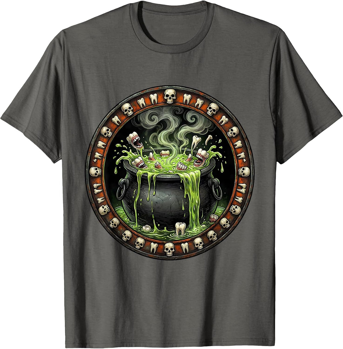 Men's Dental Halloween Cauldron Overflowing With Teeth T-Shirt - Asphalt Grey