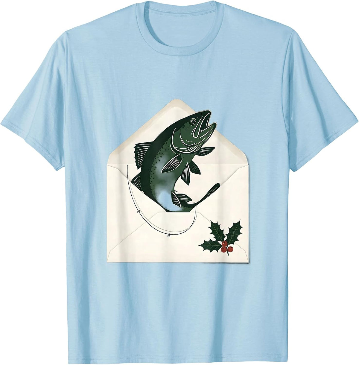 Men's Cheerful Trout Minimalist Christmas Fishing Humor Gift T-Shirt - Baby Blue