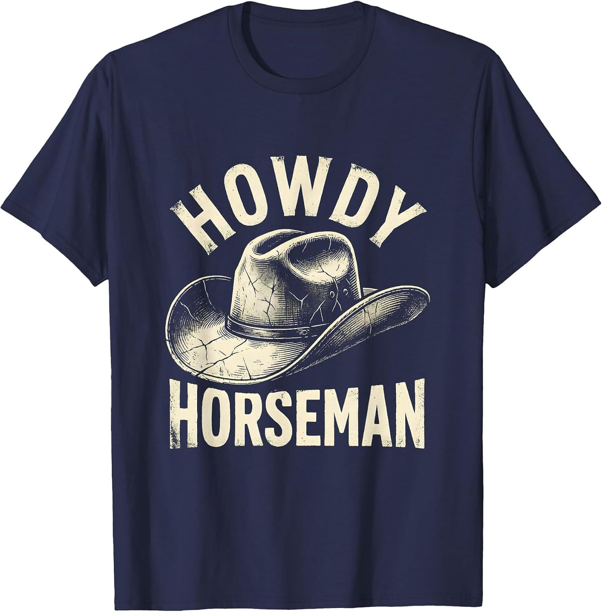 Howdy Horseman Boho Western Cowboy Hat Retro Rodeo Pride T-Shirt - Navy Blue
